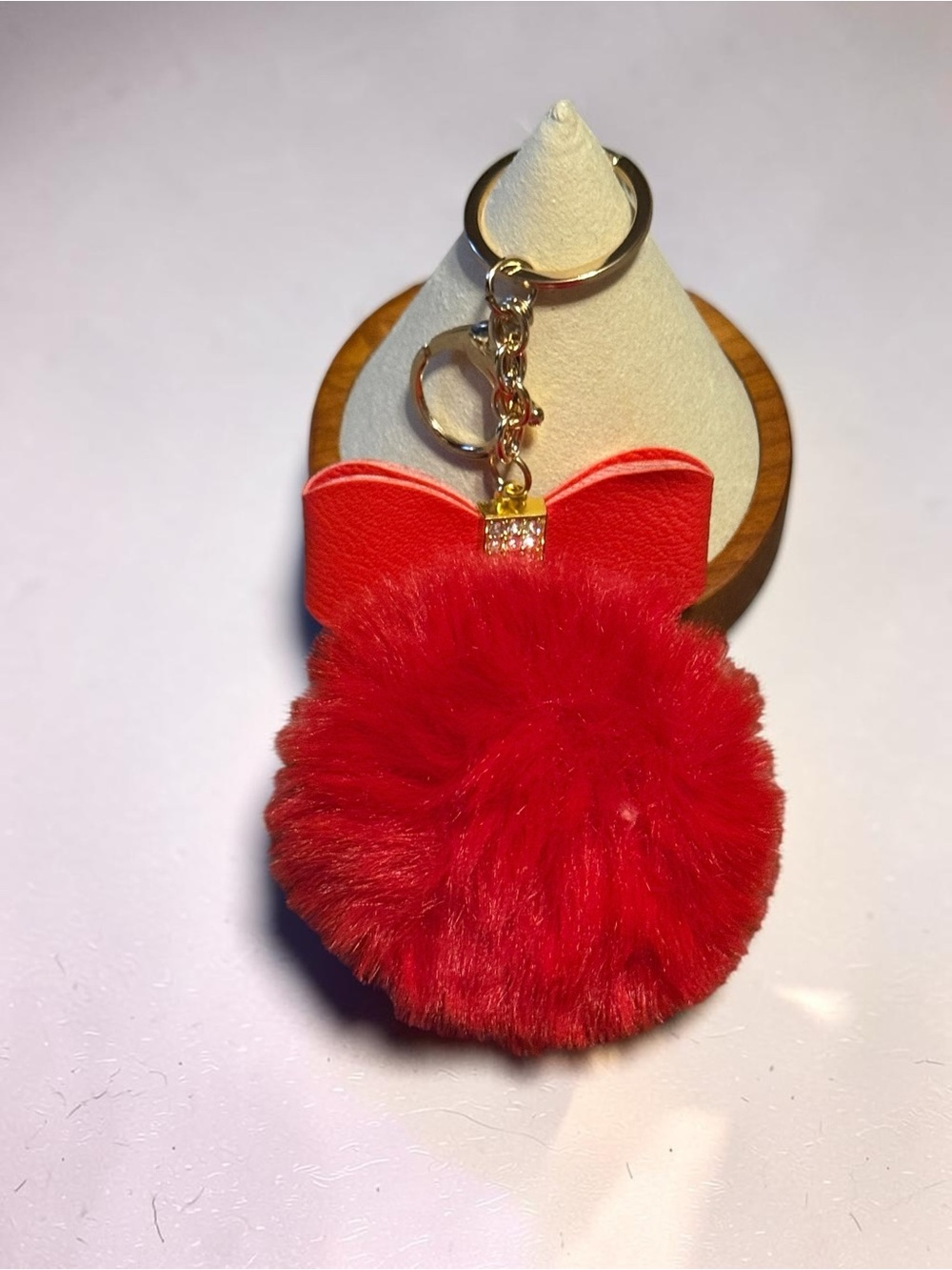 Red Pom Pom Bow Keychain - NIP